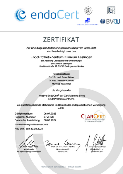 Zertifikat Endoprothetik