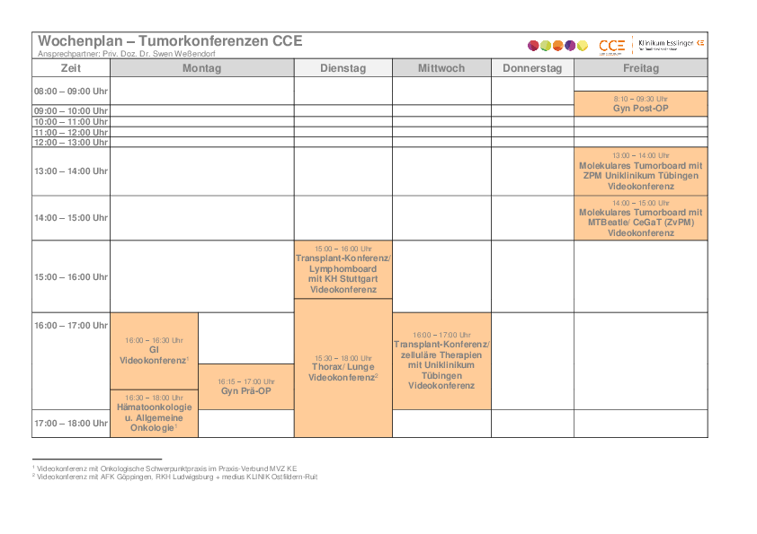 Wochenplan CCE Konferenzen