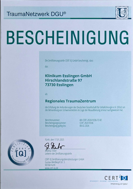 Zertifikat Traumazentrum