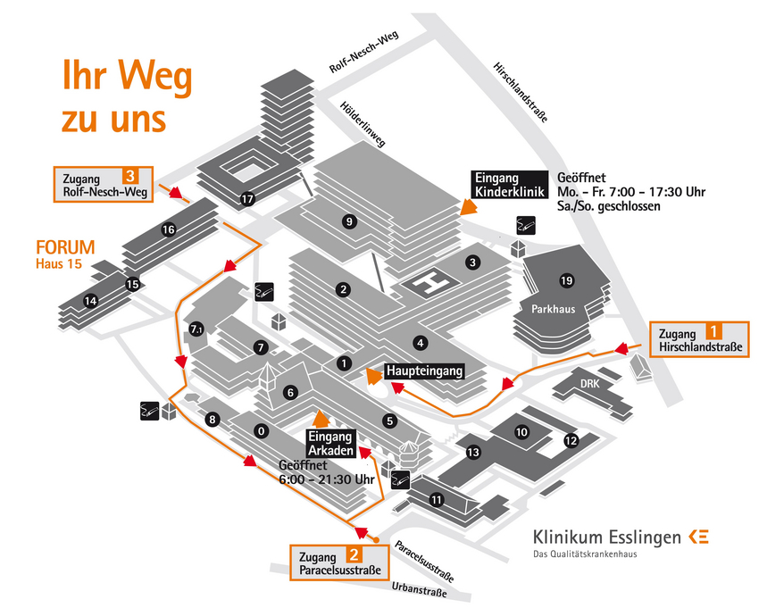 Geänderte Wegeführung zum Klinikum Esslingen