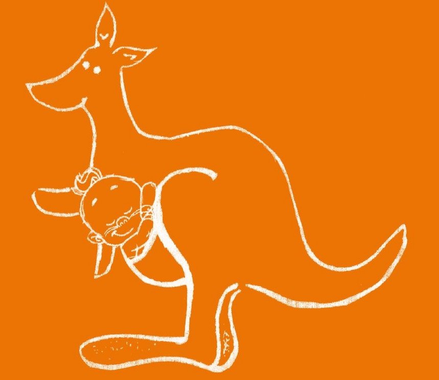 Gezeichnetes Kanguru mit Kanguru-Baby im Beutel 