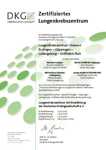 Zertifikat Lungenkrebszentrum 2026
