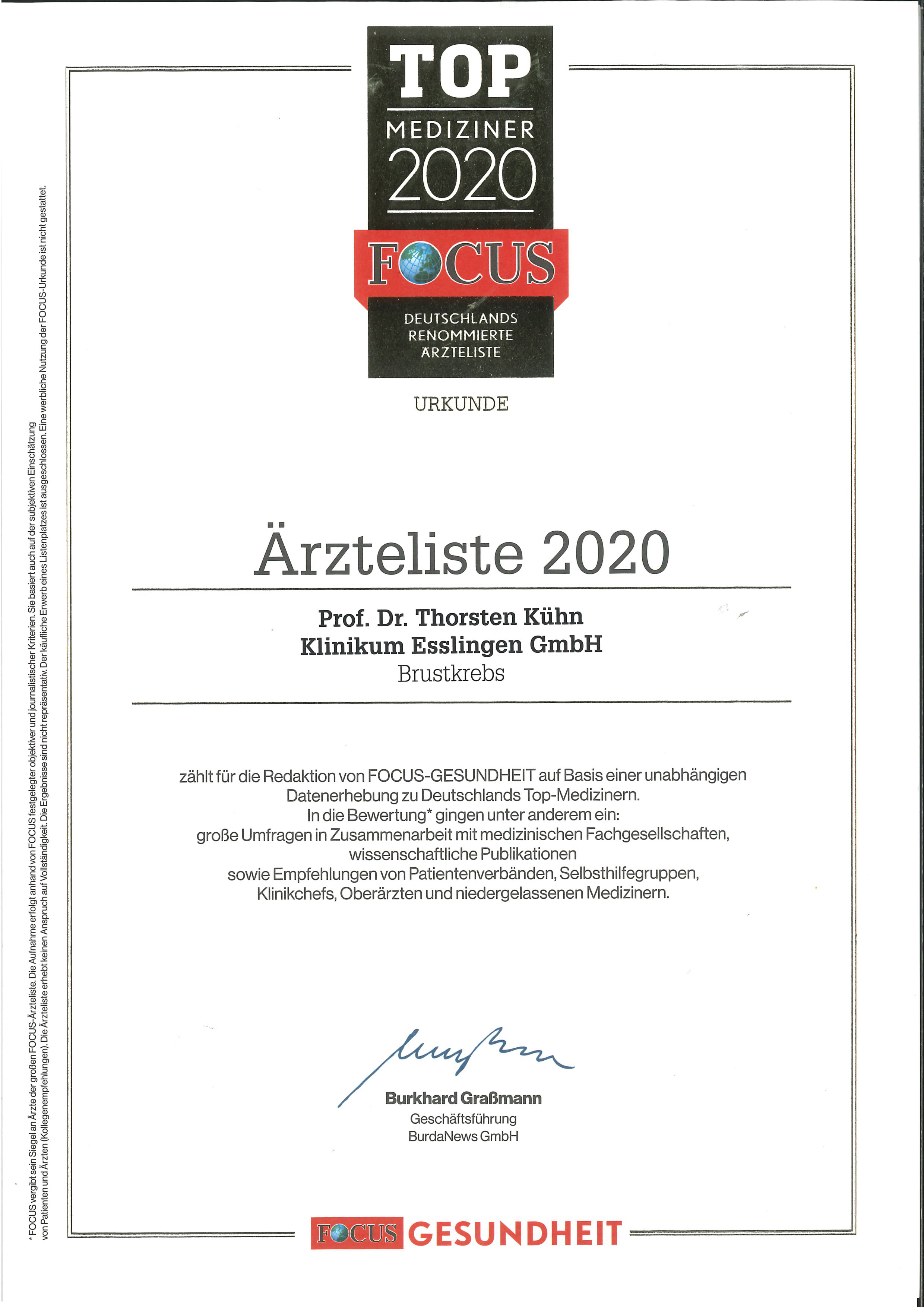 Focus Zertifikat 2020 Prof. Kühn